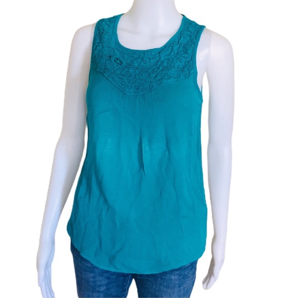 George Tops - GEORGE Crochet Neckline Tank/Top Teal Size Medium